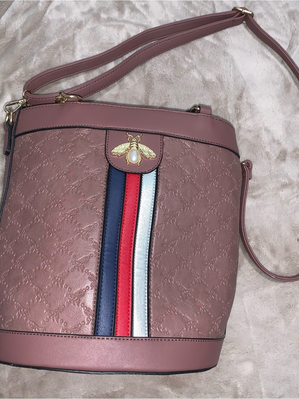 Women’s Blush Pink Crossbody Bag with Tricolor Stripe